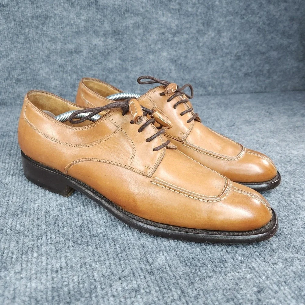 Cole Haan Country Shoes Mens Size 8 AA Narrow Tan Brown Leather Apron Toe Italy